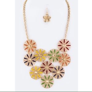 Enamel Flowers Statement Necklace Set